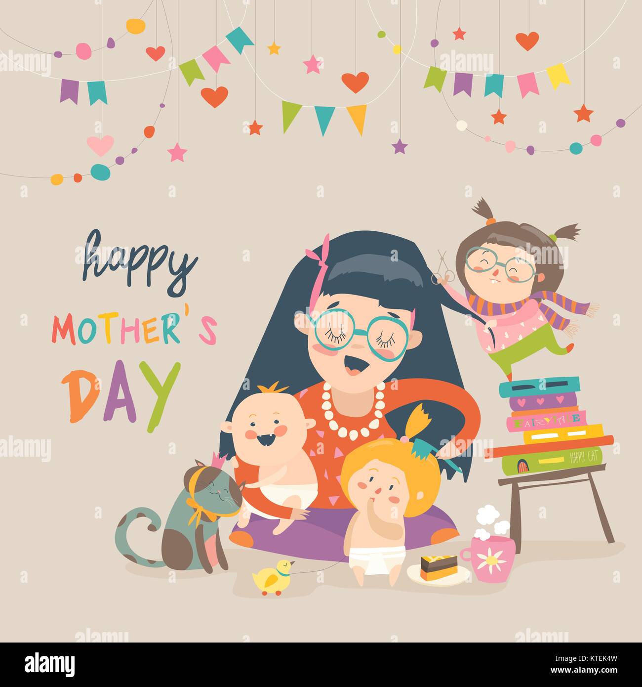 Happy mother with her children Stock Vector