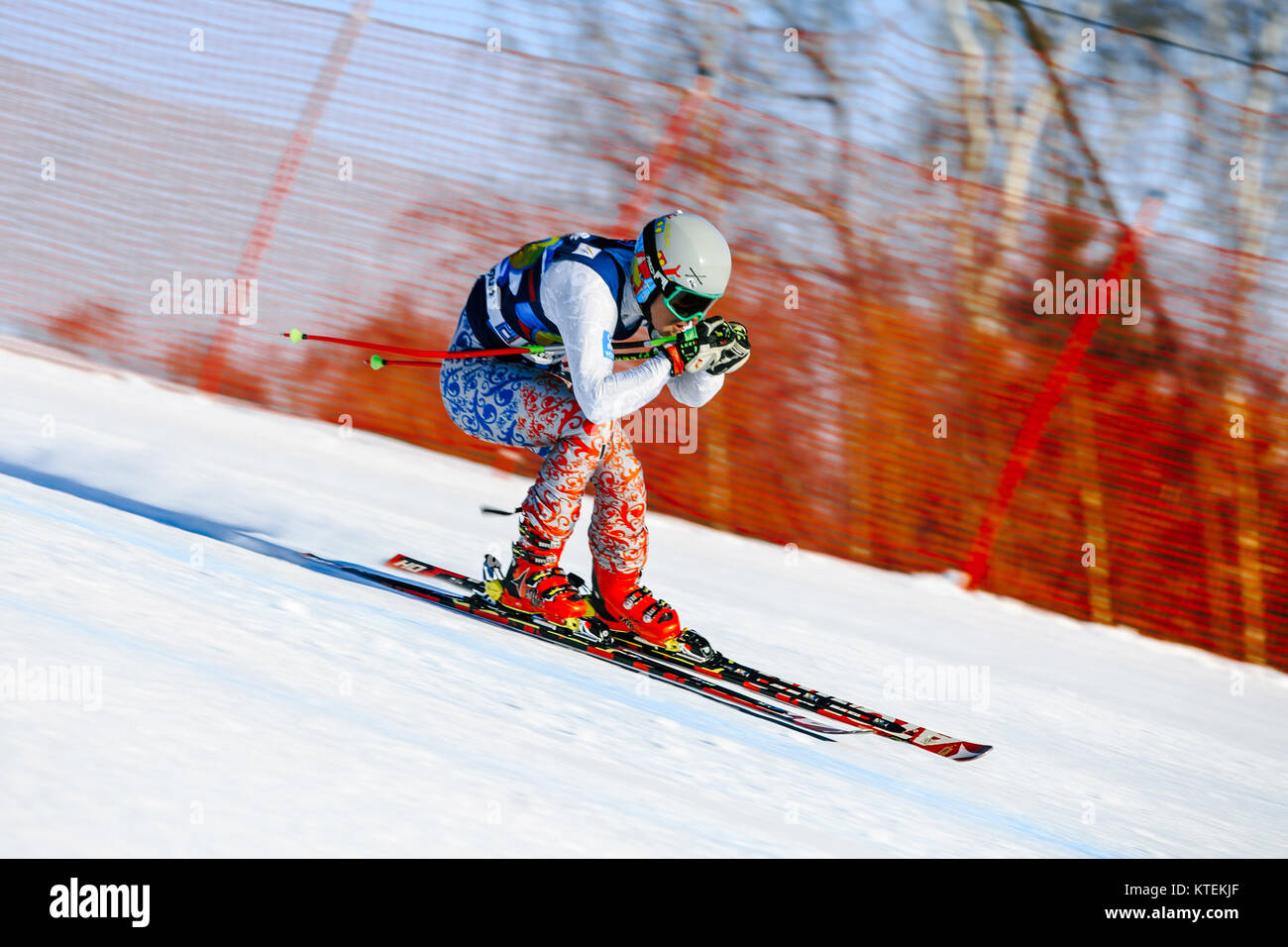 Magnitogorsk, Russia - December 19, 2017: Men super giant slalom during National Cup alpine skiing Stock Photo