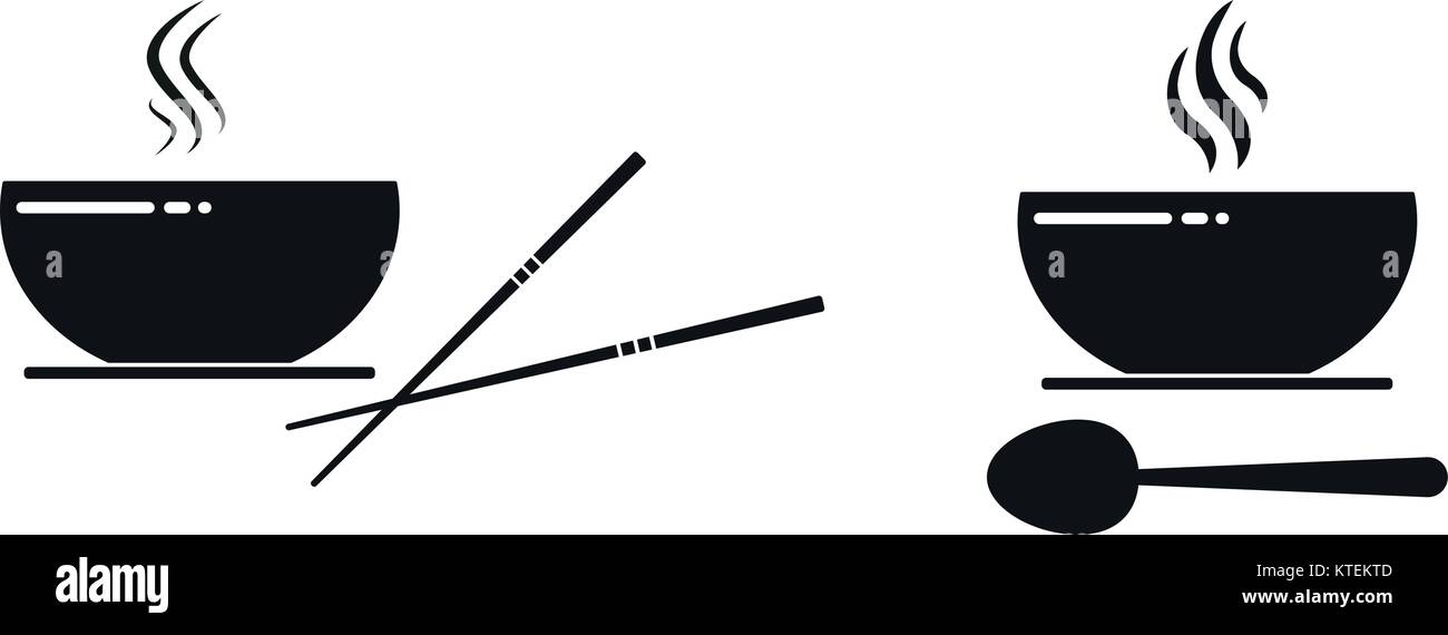 Black bowl with soup icon and spoon, vector esp10 Stock Vector Image ...