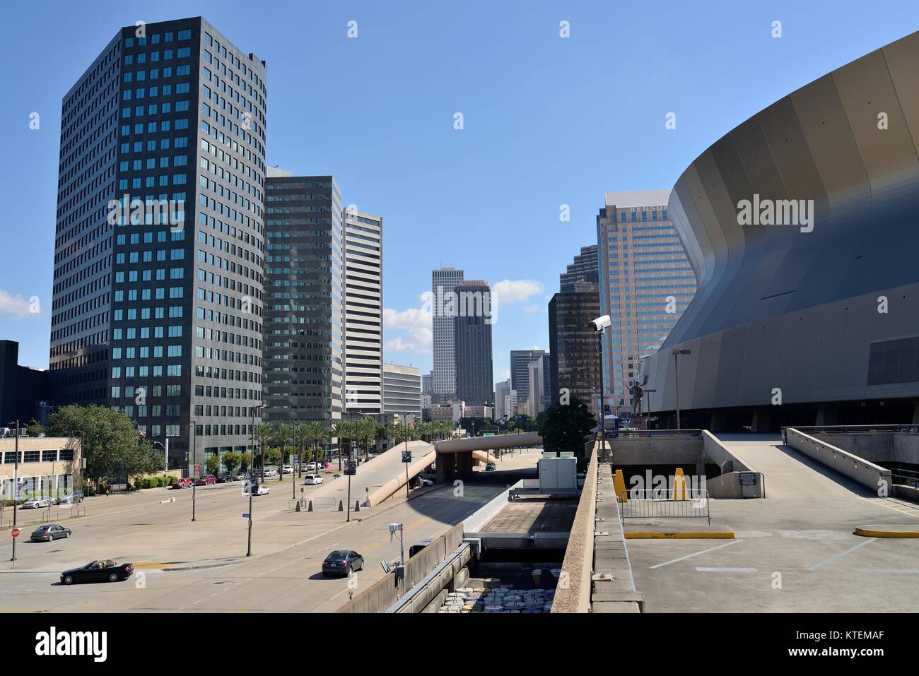 Downtown New Orlean - A street view of New Orleans' Downtown Center Business District, on the Poydras Street, next to the Superdome. Louisiana, USA. Stock Photo