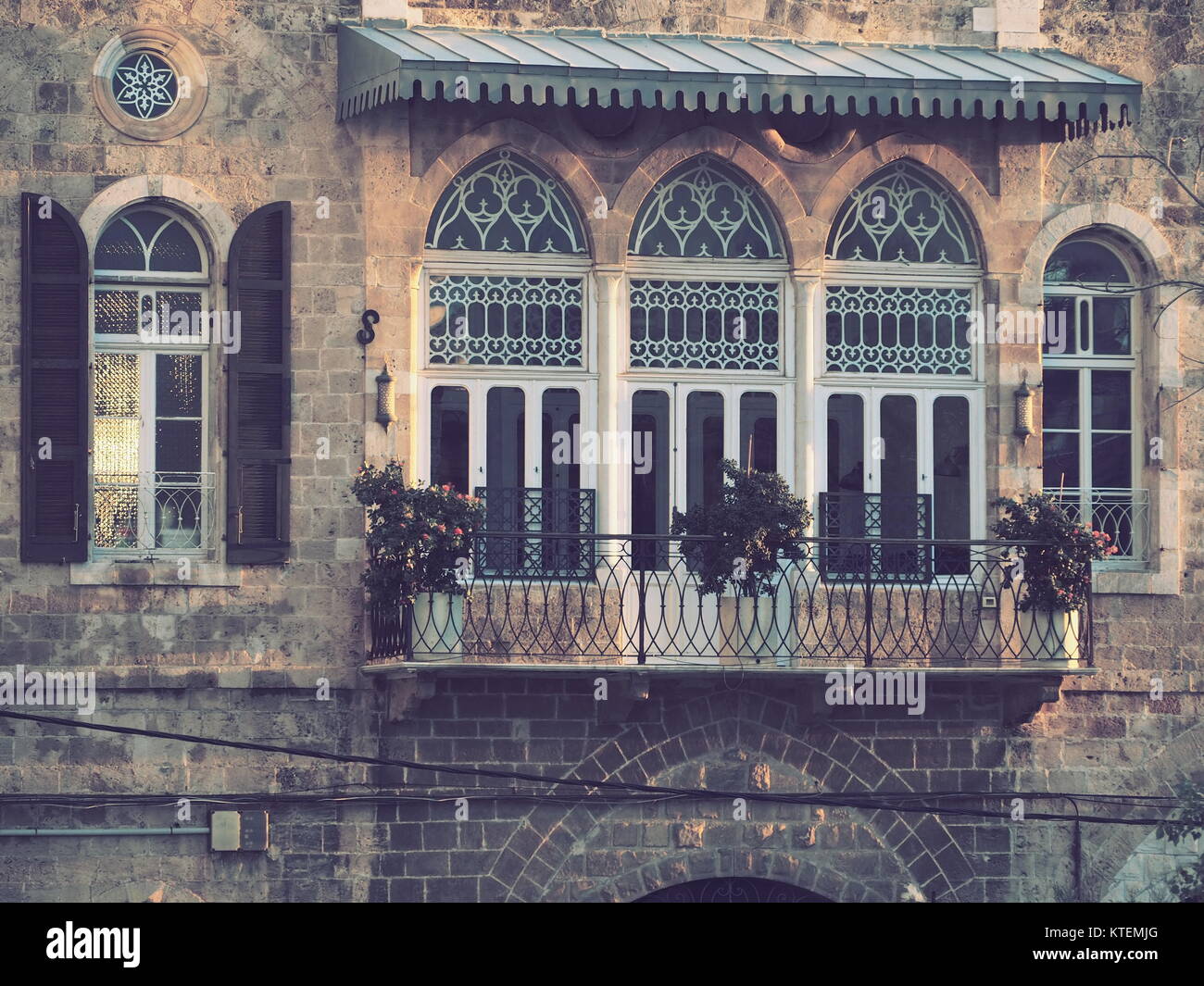 old classic residence house with stone walls and decorations Stock ...