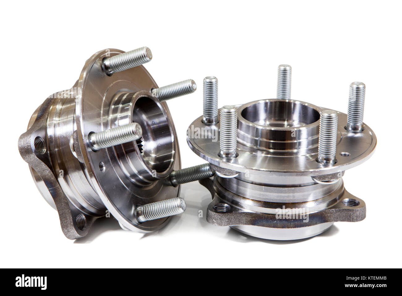 Two steel ballbearing hub for automobile wheel isolated on white