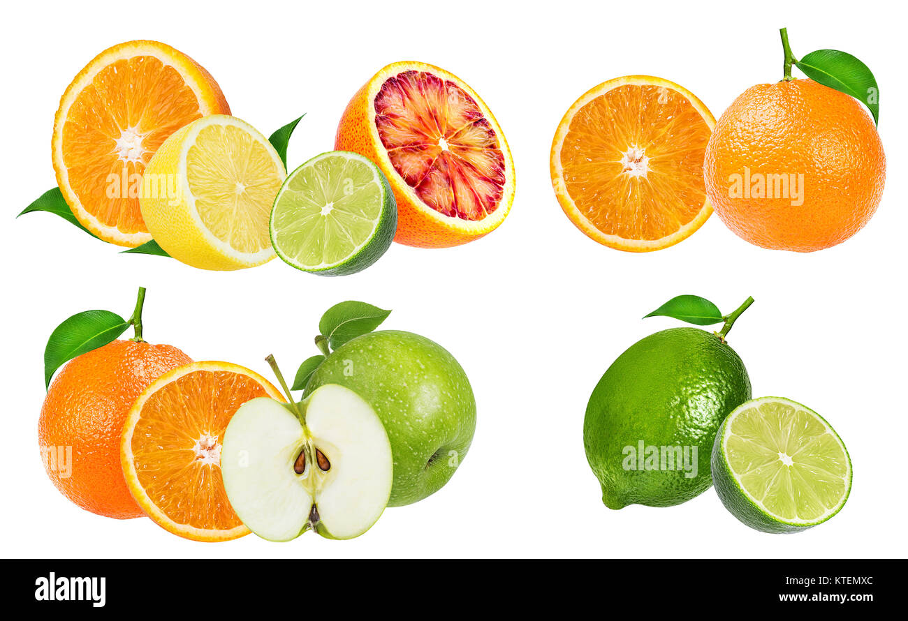 Citrus Fruit Set (orange, apple, lime, lemon) isolated on white ...