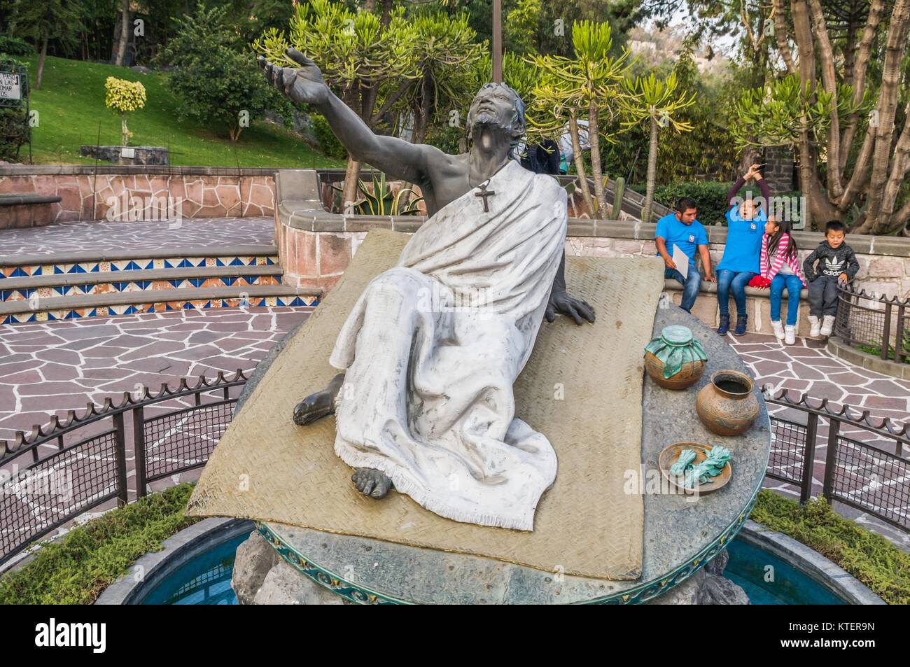 VILLA OF GUADALUPE, MEXICO CITY, DECEMBER 02, 2017. Fountain and sculpture dedicated to the now Saint Juan Diego. Stock Photo