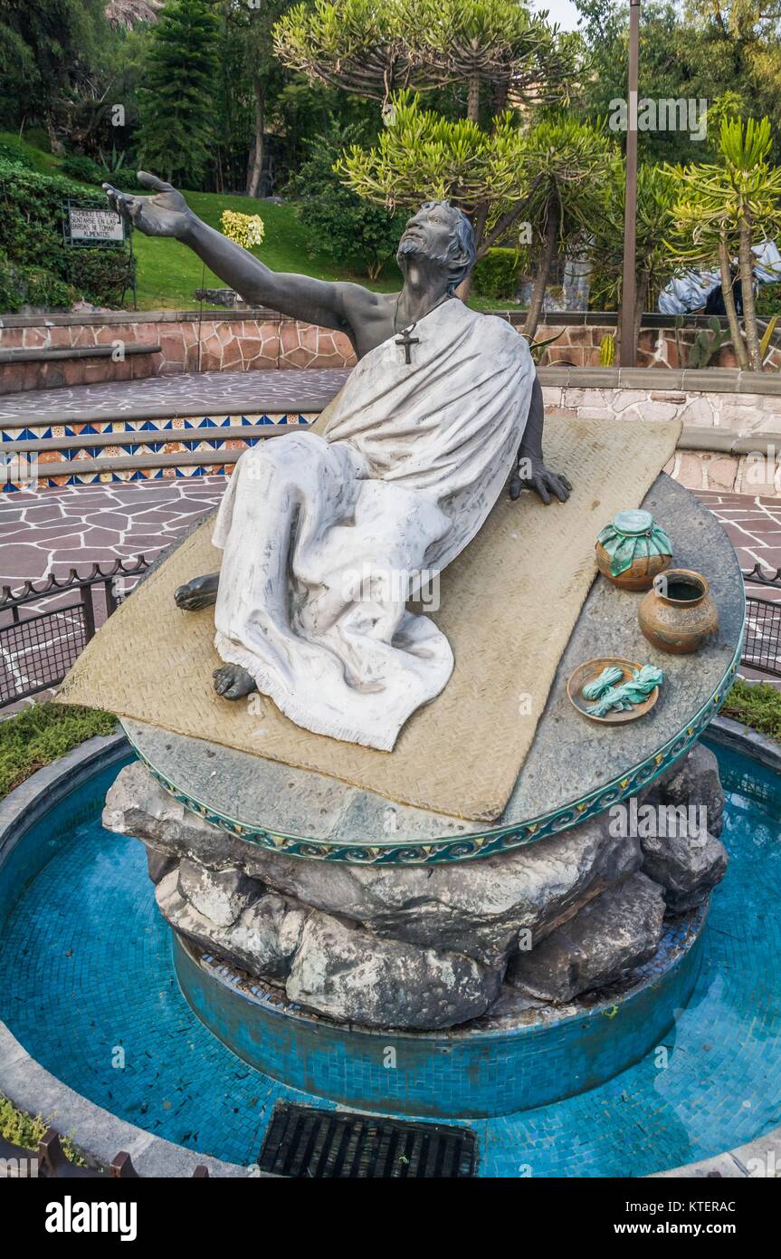 VILLA OF GUADALUPE, MEXICO CITY, DECEMBER 02, 2017. Fountain and sculpture dedicated to the now Saint Juan Diego. Stock Photo