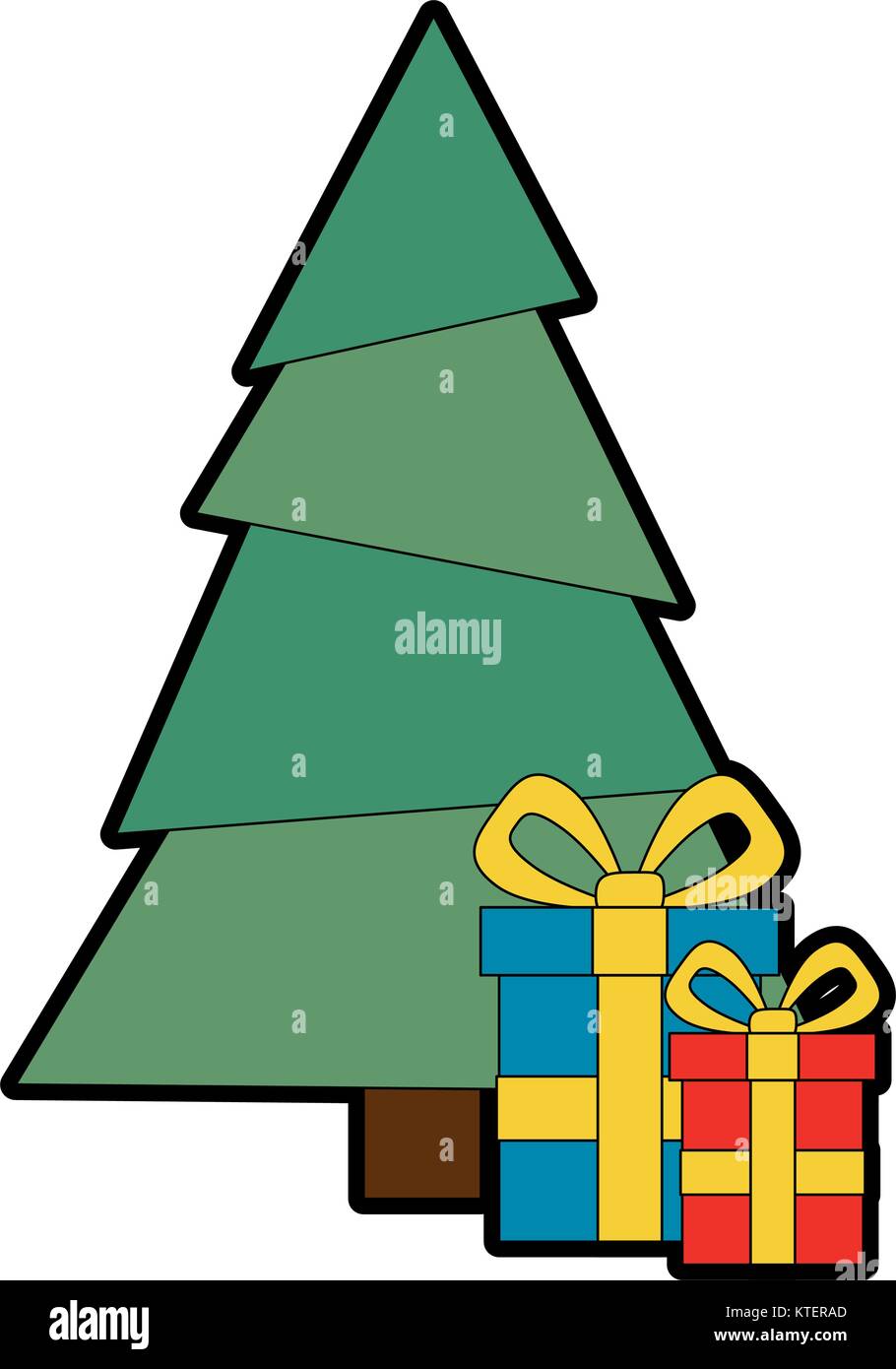 merry christmas tree with gifts vector illustration design Stock Vector ...