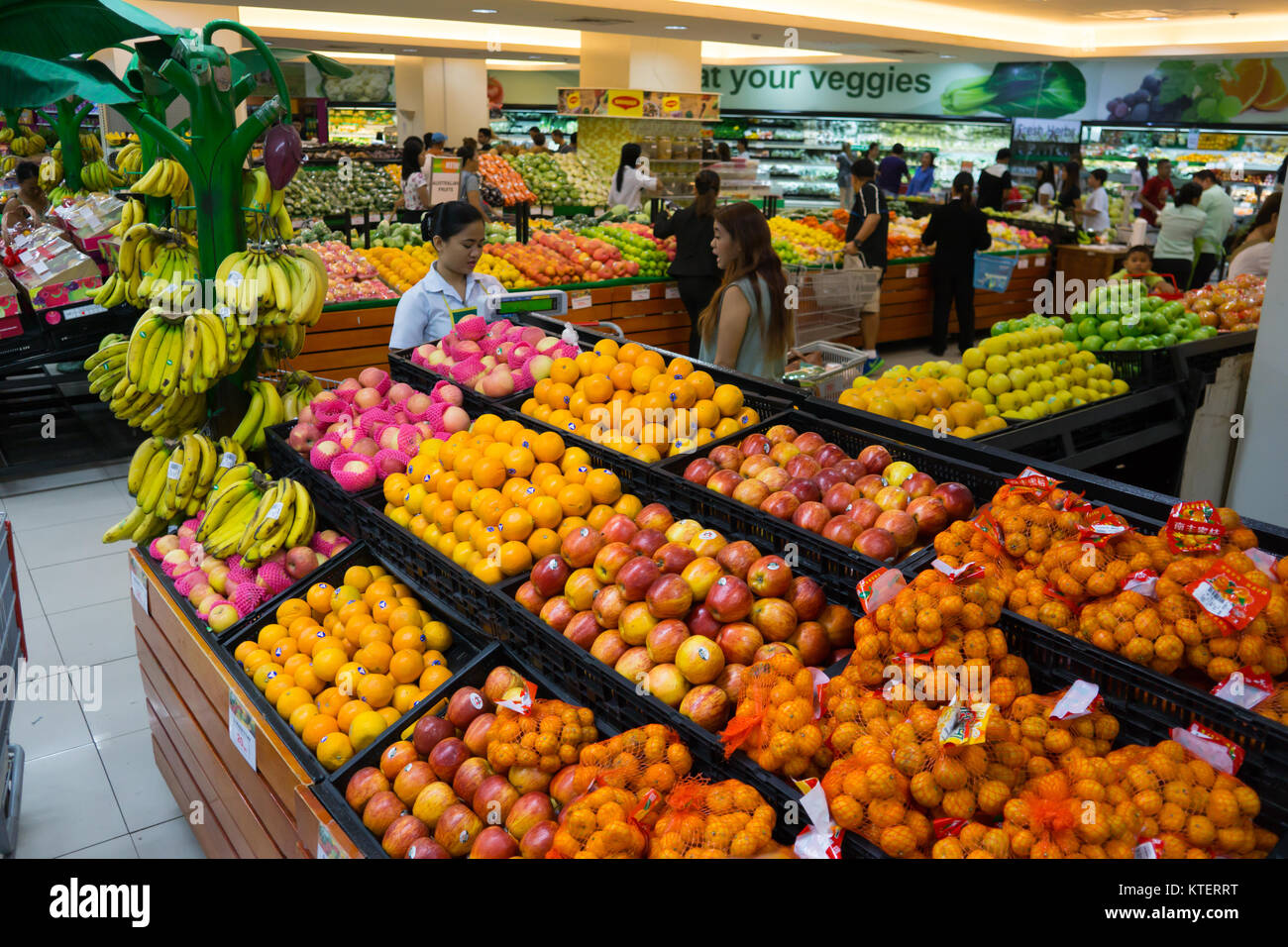 A colourful fruit stall within Metro Store,Ayala Centre,Cebu City,Philippines Stock Photo