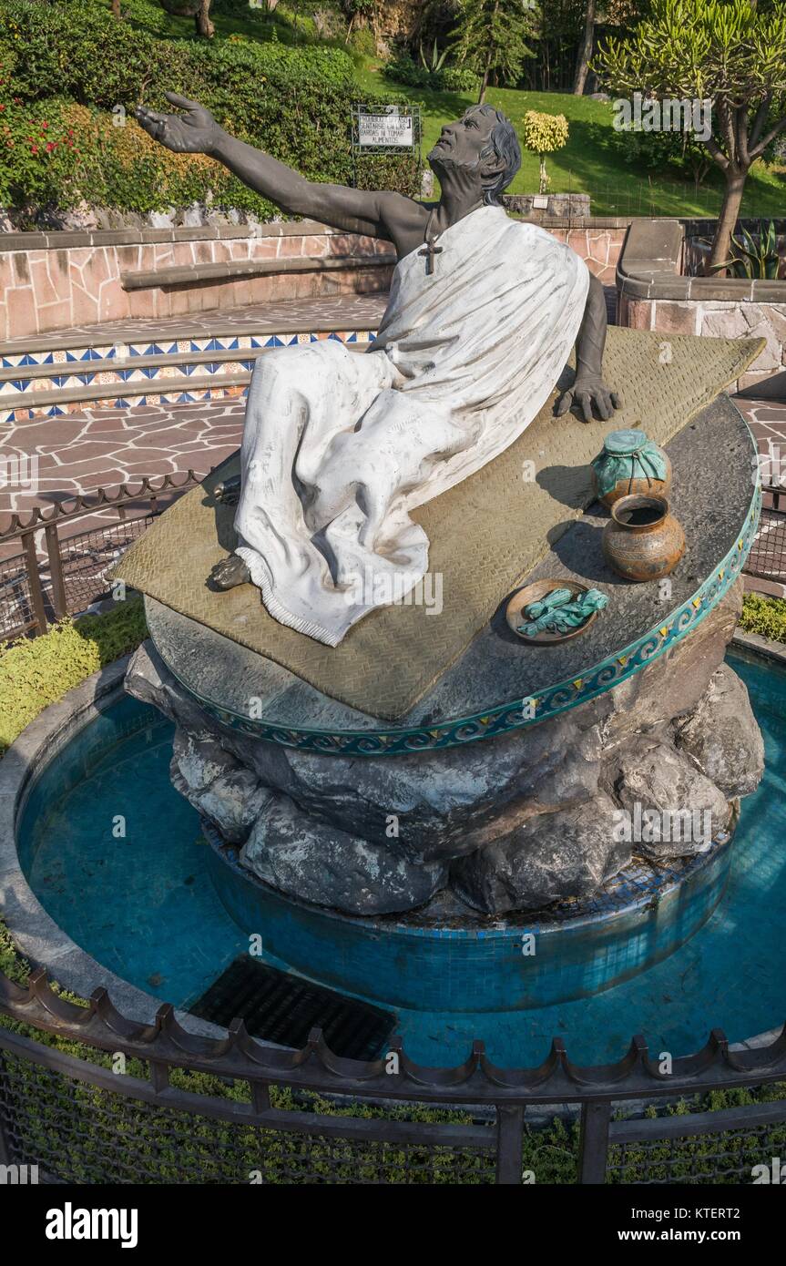 VILLA OF GUADALUPE, MEXICO CITY, DECEMBER 04, 2017. Fountain and sculpture dedicated to the now Saint Juan Diego. Stock Photo