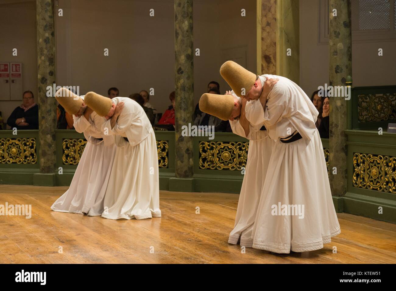 APRIL 21,2013 ISTANBUL.Sufi whirling  (Turkish: Semazen) is a form of Sama or physically active meditation which originated among Sufis.Exposed at hig Stock Photo