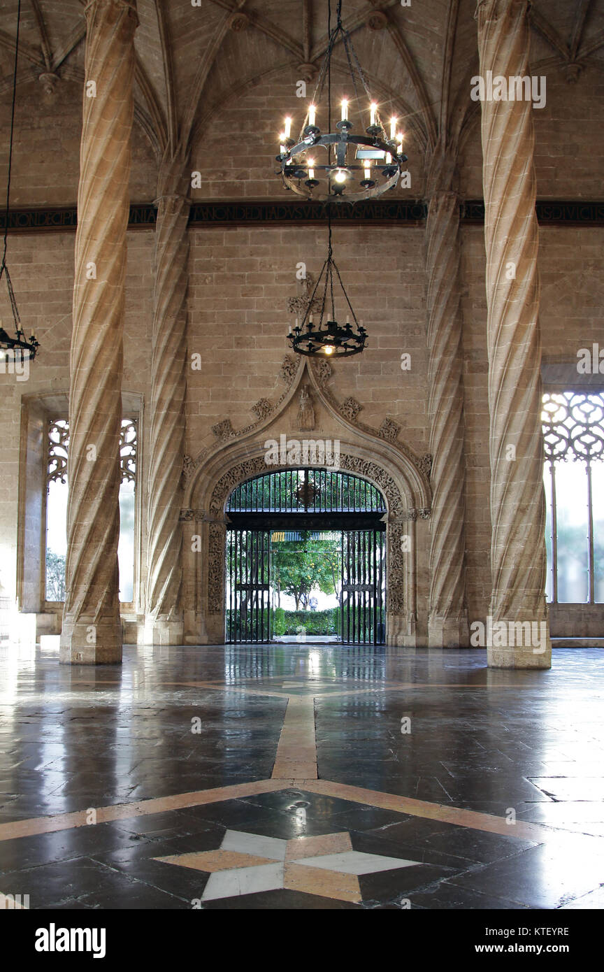 Sala de Contratación Contract or Trading Hall in La Lonja de la Seda de Valencia.Used for trading in silk.Masterpiece of Gothic architecture.Spain Stock Photo