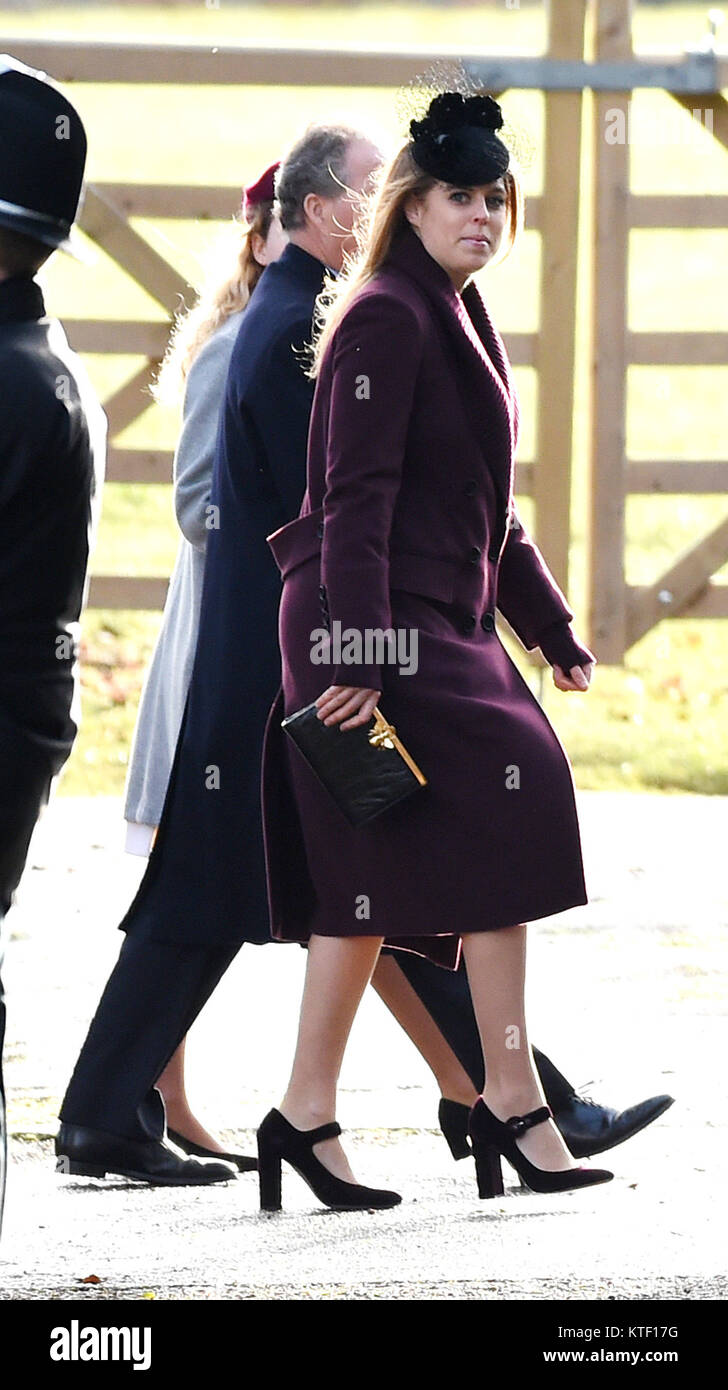 Princess Beatrice arriving to attend the morning church service at St Mary Magdalene Church in Sandringham, Norfolk. Stock Photo