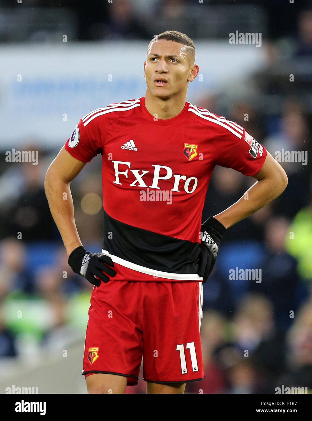 Watford's Richarlison during the Premier League match at the AMEX Stadium, Brighton. PRESS ASSOCIATION Photo. Picture date: Saturday December 23, 2017. See PA story SOCCER Brighton. Photo credit should read: Gareth Fuller/PA Wire. RESTRICTIONS: No use with unauthorised audio, video, data, fixture lists, club/league logos or 'live' services. Online in-match use limited to 75 images, no video emulation. No use in betting, games or single club/league/player publications Stock Photo