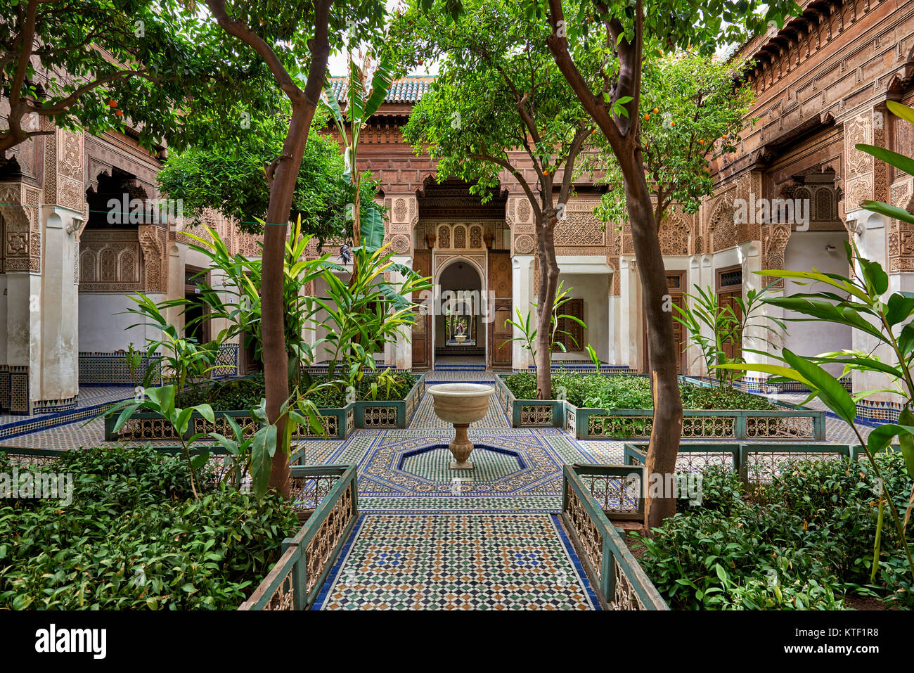 inner courtyard decorated in moorish style of Bahia Palace, Marrakesh, Morocco, Africa Stock Photo
