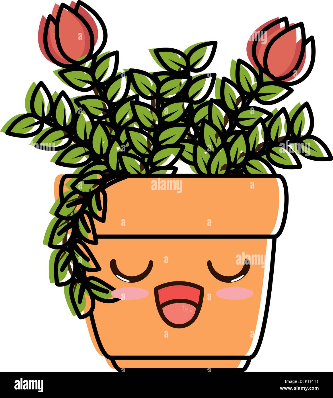roses house plant in pot kawaii character vector illustration design ...