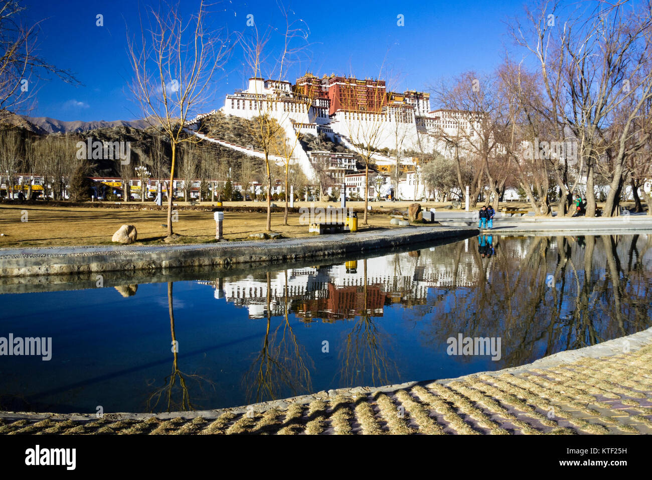 Potala palace reflected on pond. Lhasa, Tibet Stock Photo
