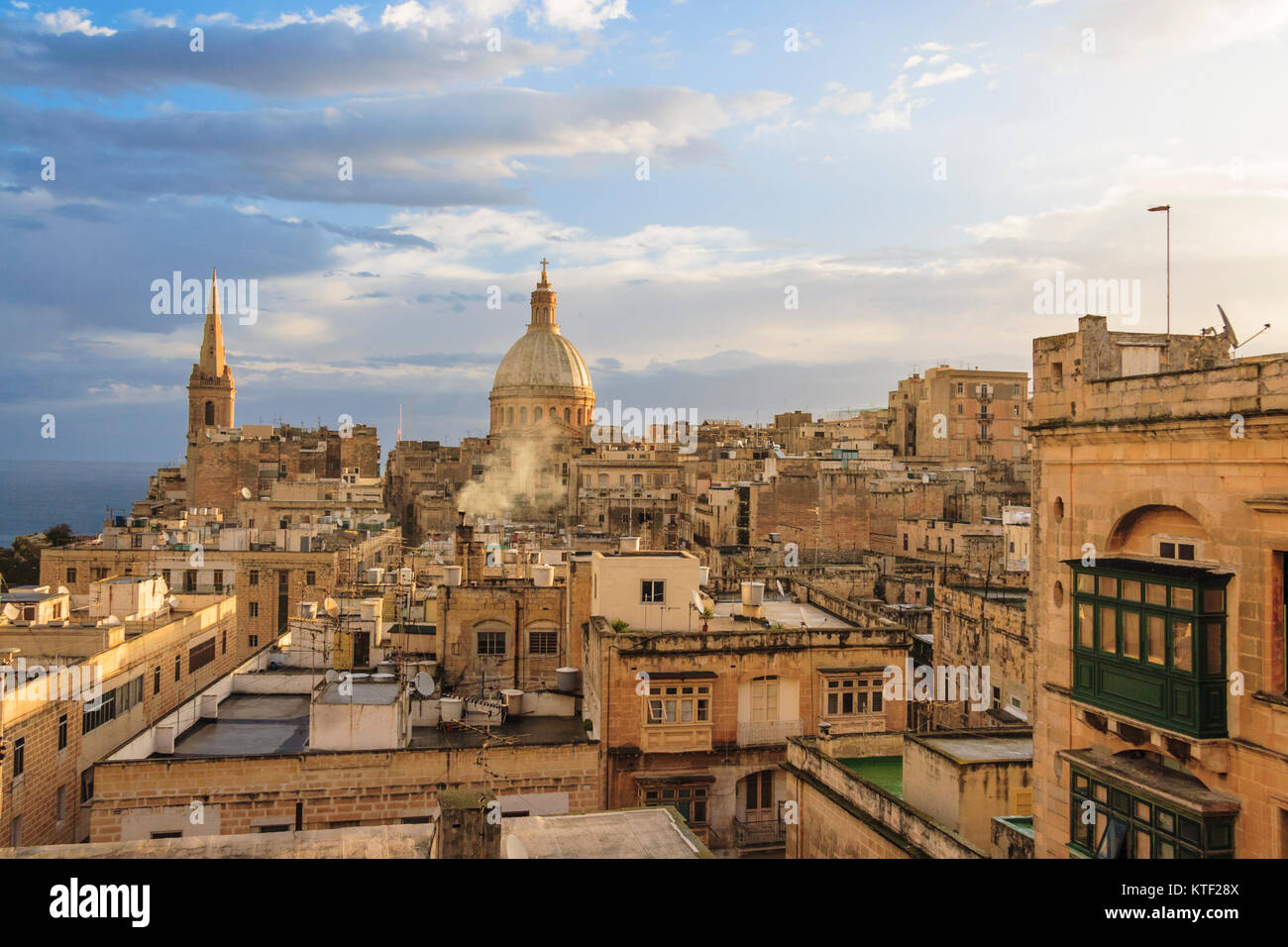 Overview at dawn of historic city of Valletta, Malta Stock Photo