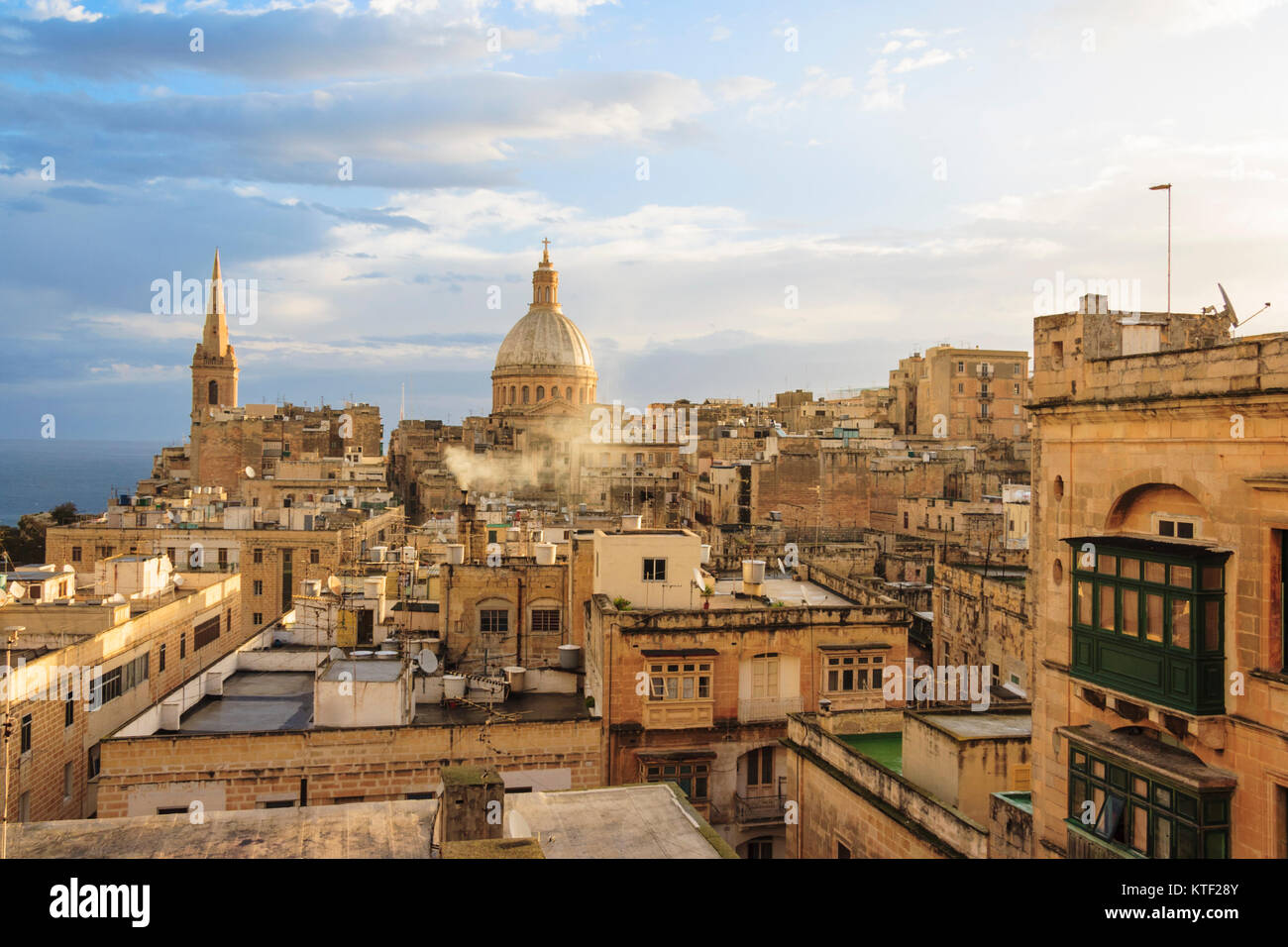 Overview at dawn of historic city of Valletta, Malta Stock Photo