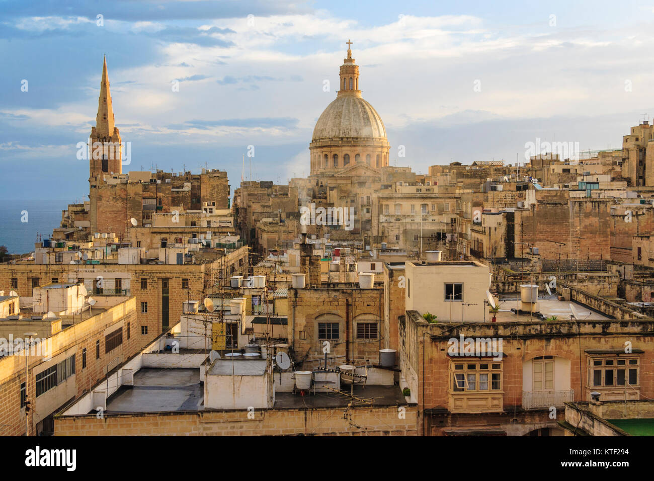 Overview at dawn of historic city of Valletta, Malta Stock Photo
