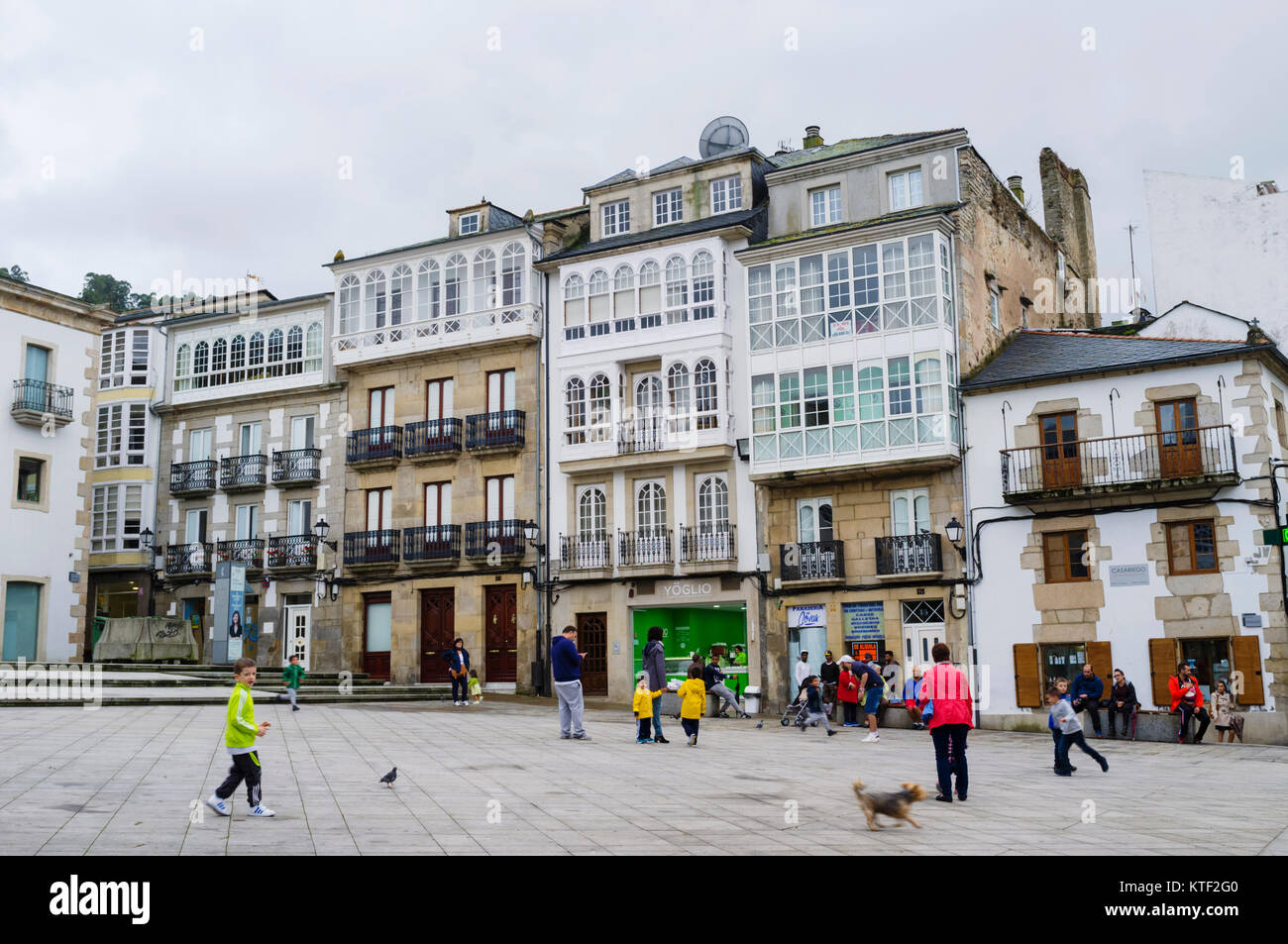 Traditional Galician architecture at Praza Maior city square at Viveiro, Lugo province, Galicia, Spain, Europe Stock Photo