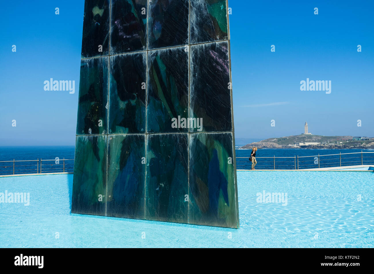 Millenium obelisk erected in 2000 to commemorate the beginning of the XXI century. at the promenade of Coruña city. Galicia, Spain, Europe Stock Photo