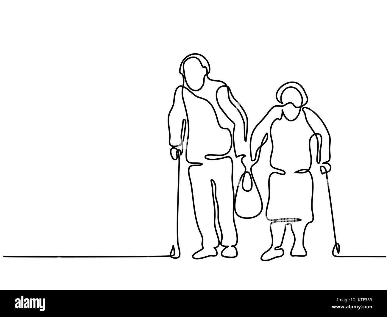 Happy elderly couple walking with bag Stock Vector