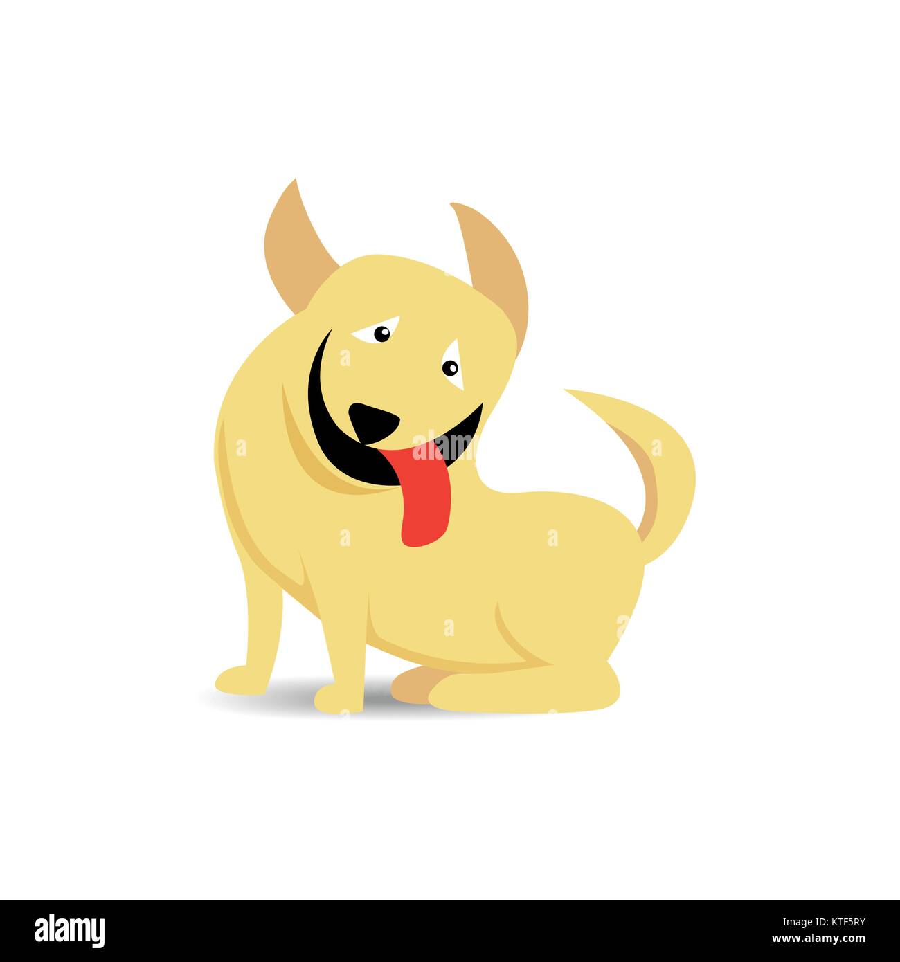 Funny sitting yellow dog stick out red tongue with shadow on white background Stock Vector