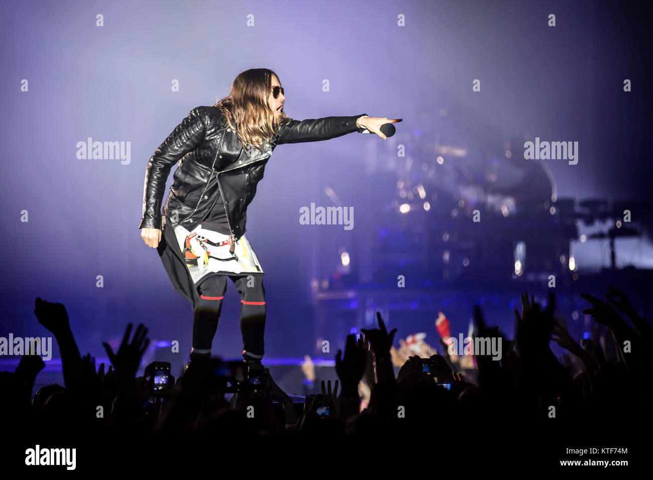 30 Seconds To Mars, the American rock band, performs a live concert at Spektrum in Oslo. Here singer, songwriter and actor Jared Leto is seen live on stage. Norway, 23/02 2014. Stock Photo