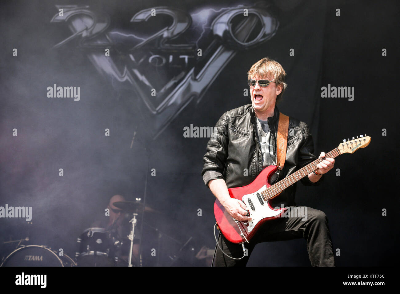 The Swedish hard rock band 220 Volt performs a live concert at the Sweden Rock Festival 2016. Here guitarist Thomas Drevin is seen live on stage. Sweden, 10/06 2016. Stock Photo