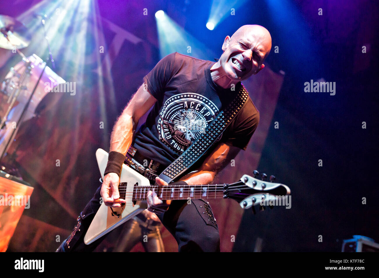 The German heavy metal band Accept performs a live concert at