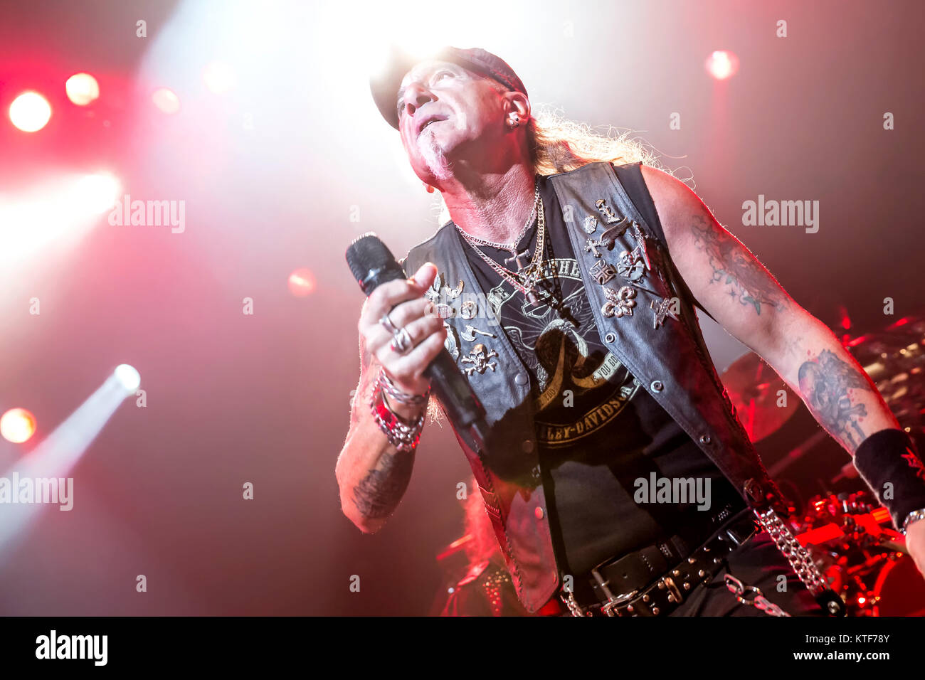 The German heavy metal band Accept performs a live concert at Rockefeller in Oslo. Here vocalist Mark Tornillo is seen live on stage. Norway, 01/10 2014. Stock Photo