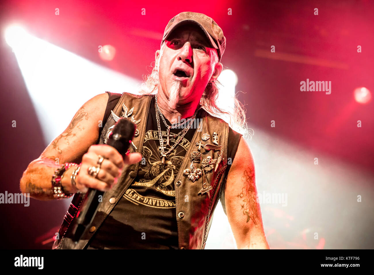 The German heavy metal band Accept performs a live concert at Rockefeller in Oslo. Here vocalist Mark Tornillo is seen live on stage. Norway, 01/10 2014. Stock Photo