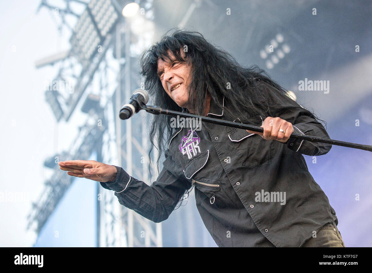 The American thrash metal band Anthrax performs a live concert at the Swedish music festival Sweden Rock Festival 2016. Here vocalist Joey Belladonna is seen live on stage. Sweden, 11/06 2016. Stock Photo