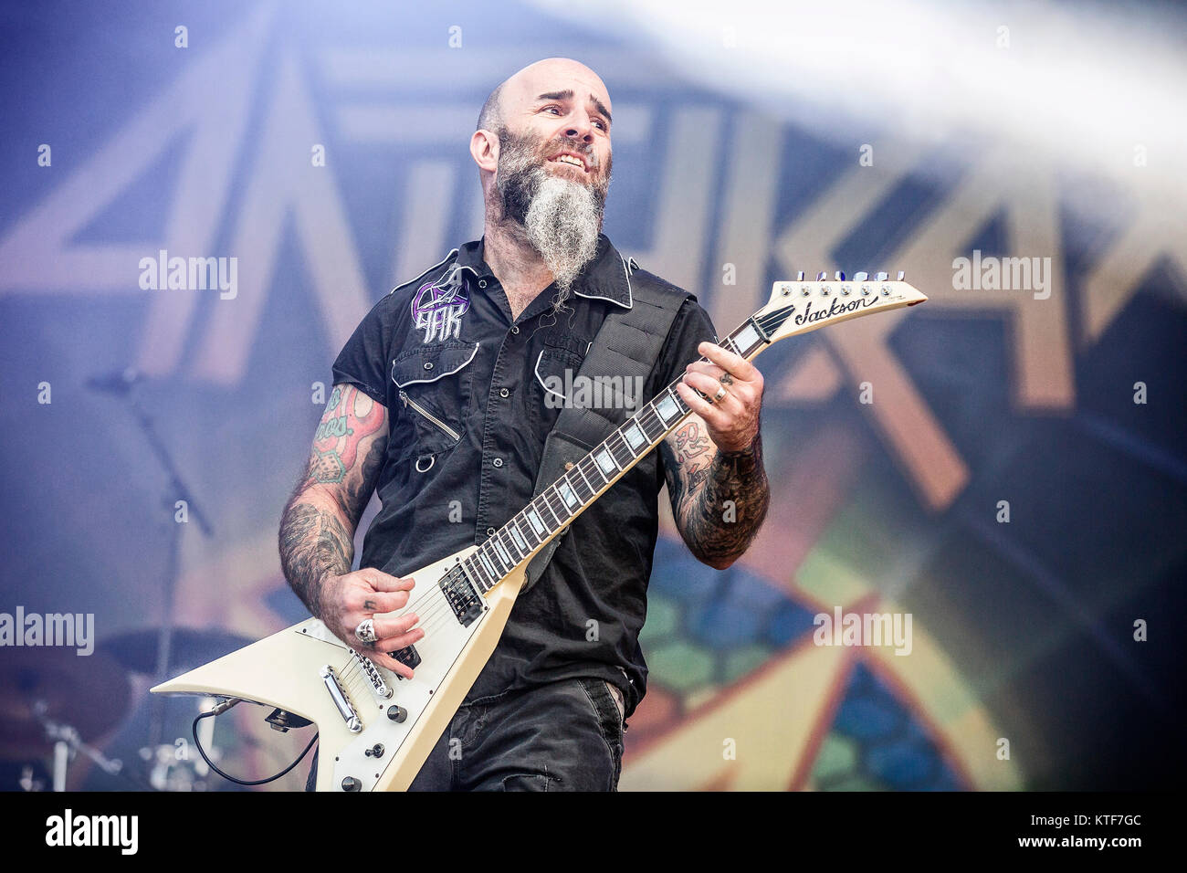 The American thrash metal band Anthrax performs a live concert at the Swedish music festival Sweden Rock Festival 2016. Here guitarist Scott Ian is seen live on stage. Sweden, 11/06 2016. Stock Photo