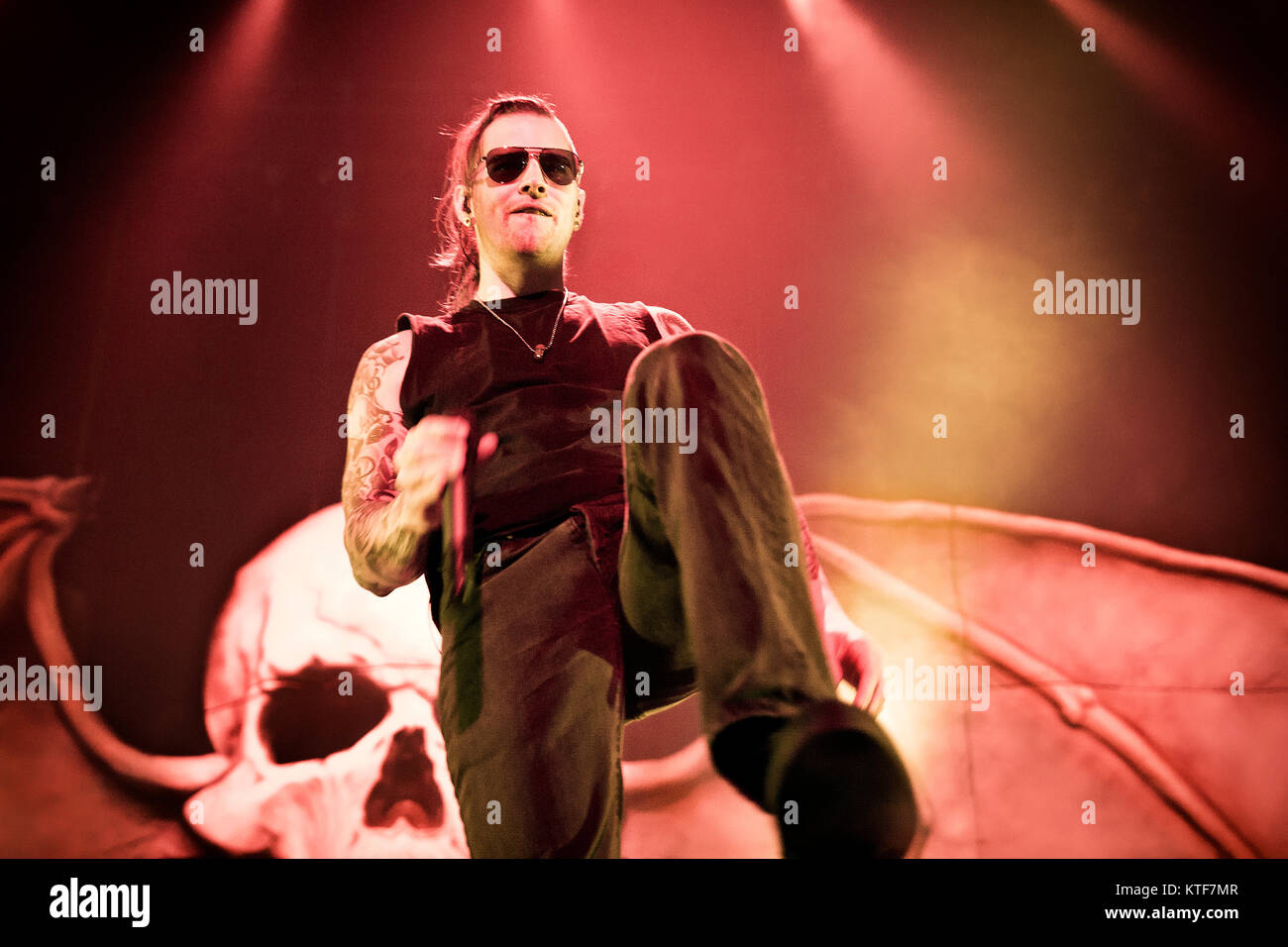 The American heavy metal band Avenged Sevenfold performs a live concert at Oslo Spektrum in Oslo. Here vocalist M. Shadows is seen live on stage. Norway, 09/11 2013. Stock Photo