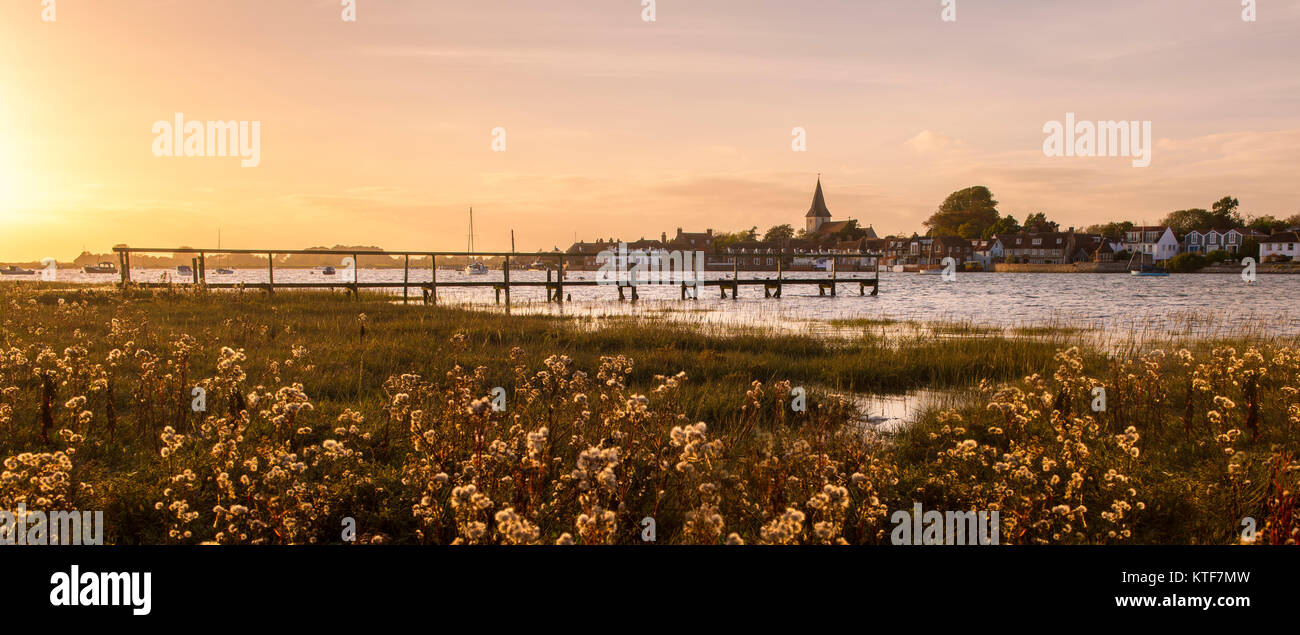 A view across to the church at Bosham in West Sussex. Stock Photo