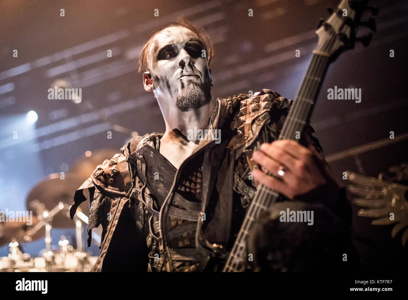 The Polish heavy metal band Behemoth performs a live concert at Sentrum Scene in Oslo. Here bass
