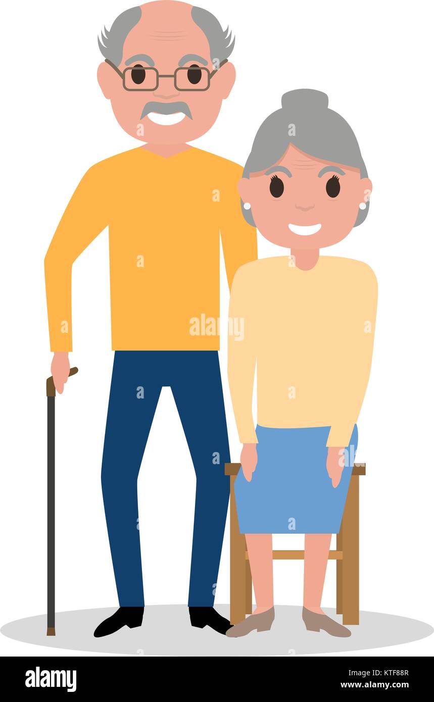 Vector elderly couple grandparents, aged people Stock Vector