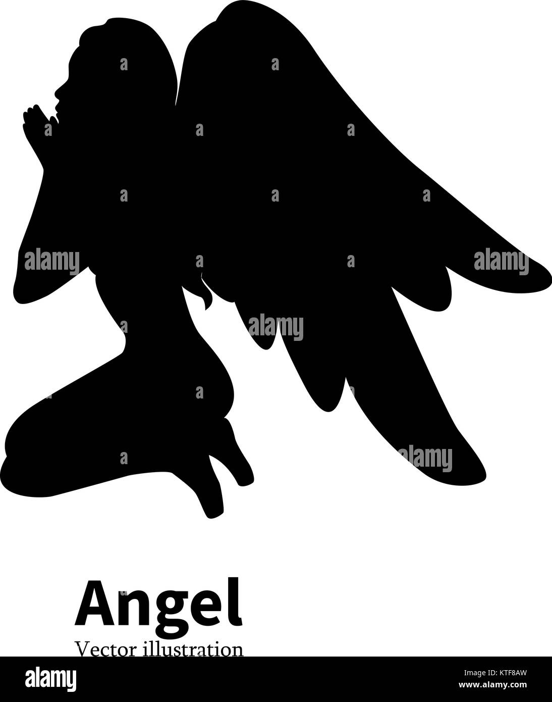 Vector silhouette girl with angel wings praying Stock Vector