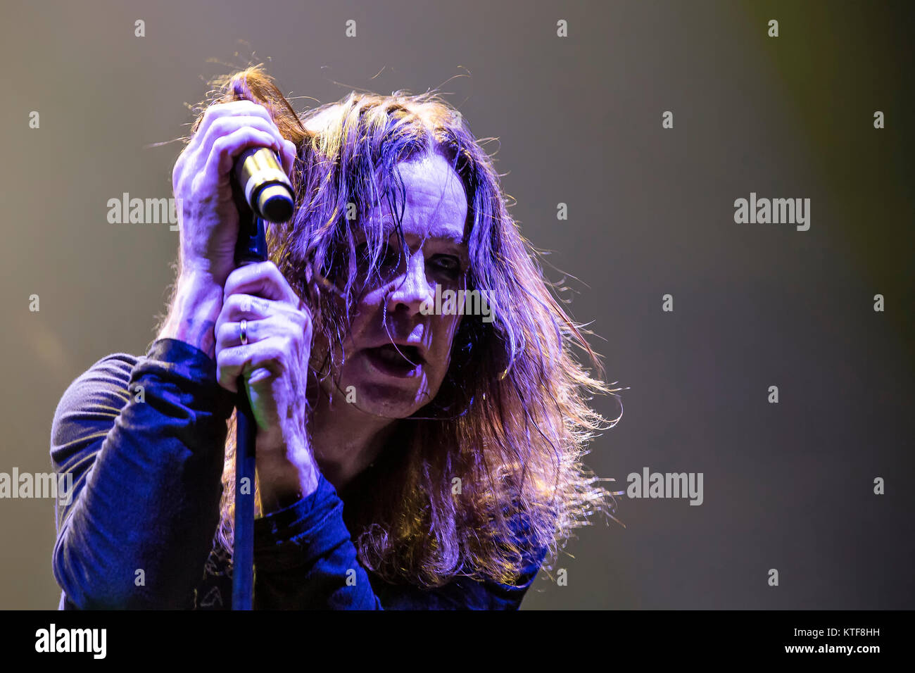 The English rock band Black Sabbath performs a live concert at Telenor Arena in Oslo. Here singer and TV-celebrity Ozzy Osbourne is seen live on stage. Norway, 24/11 2013. Stock Photo