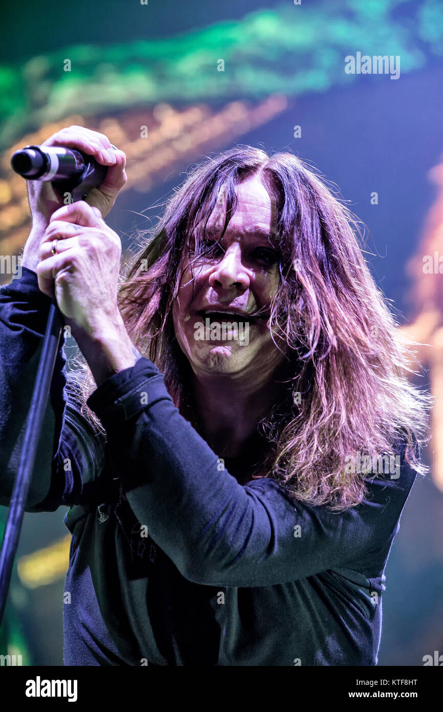 The English rock band Black Sabbath performs a live concert at Telenor Arena in Oslo. Here singer and TV-celebrity Ozzy Osbourne is seen live on stage. Norway, 24/11 2013. Stock Photo