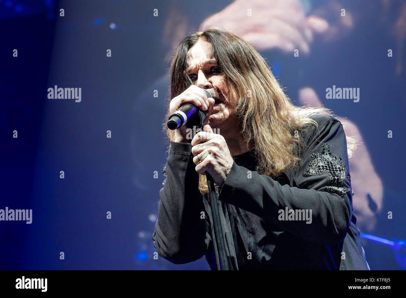 The English rock band Black Sabbath performs a live concert at Telenor Arena in Oslo. Here singer and TV-celebrity Ozzy Osbourne is seen live on stage. Norway, 24/11 2013. Stock Photo