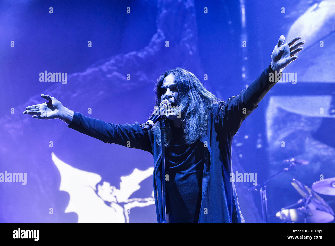 The English rock band Black Sabbath performs a live concert at Telenor Arena in Oslo. Here singer and TV-celebrity Ozzy Osbourne is seen live on stage. Norway, 24/11 2013. Stock Photo