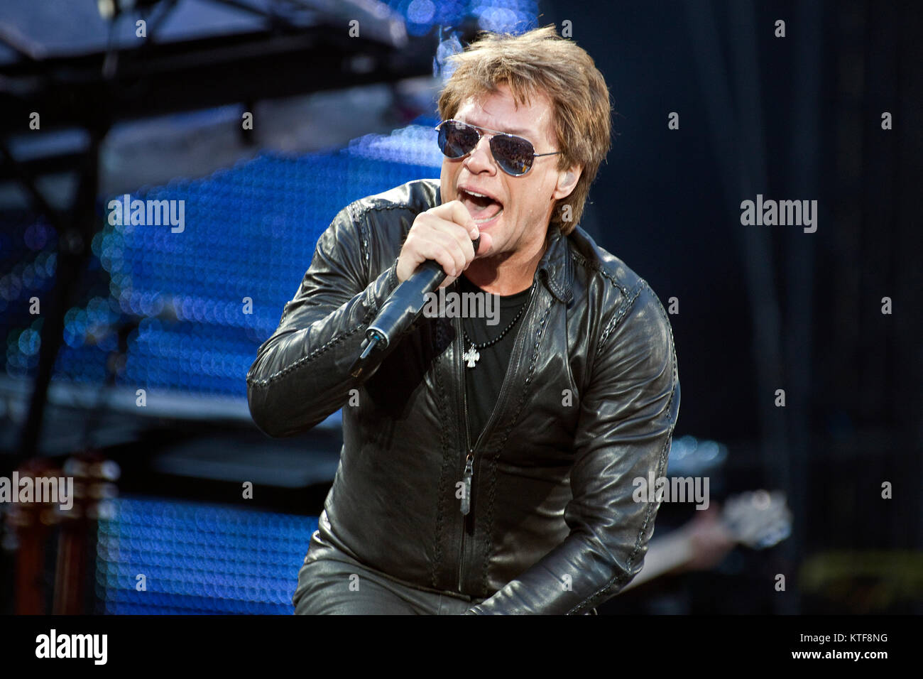 The American rock band Bon Jovi performs a live concert at Ullevaal Stadion in Oslo. Here lead singer and musician Jon Bon Jovi is seen live on stage. Norway, 15/06 2011. Stock Photo