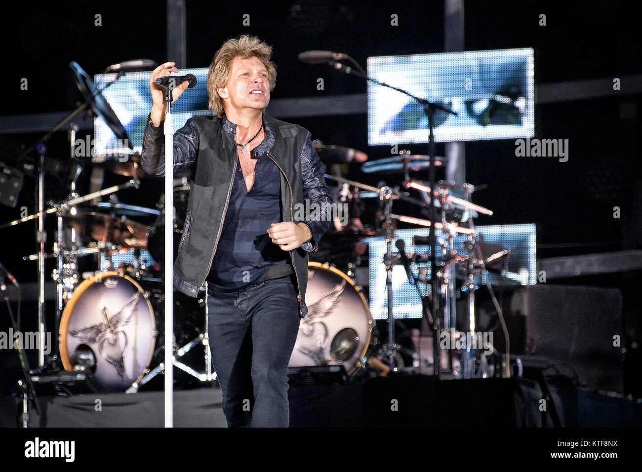 The American rock band Bon Jovi performs a live concert at Telenor Arena in Oslo. Here lead singer and musician Jon Bon Jovi is seen live on stage. Norway, 21/05 2013. Stock Photo
