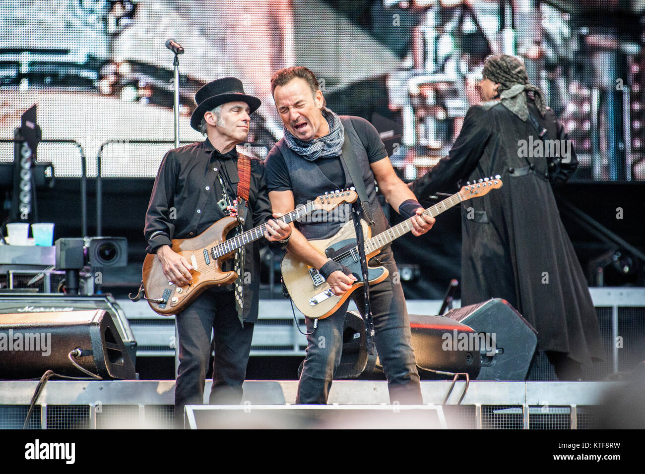 The American singer, songwriter and musician Bruce Springsteen performs a live concert with his band The E Street Band at Ullevaal Stadion in Oslo. Here he is seen live on stage with guitarist Nils Lofgren. Norway, 29/06 2016.. Norway, 29/06 2016. Norway, 29/06 2016. Stock Photo