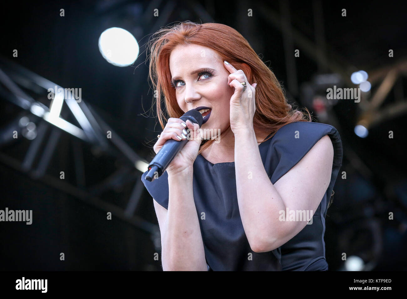 The Dutch symphonic metal band Epica performs a live concert at the Sweden Rock Festival 2016. Here vocalist Simone Simons is seen live on stage. Sweden, 10/06 2016. Stock Photo