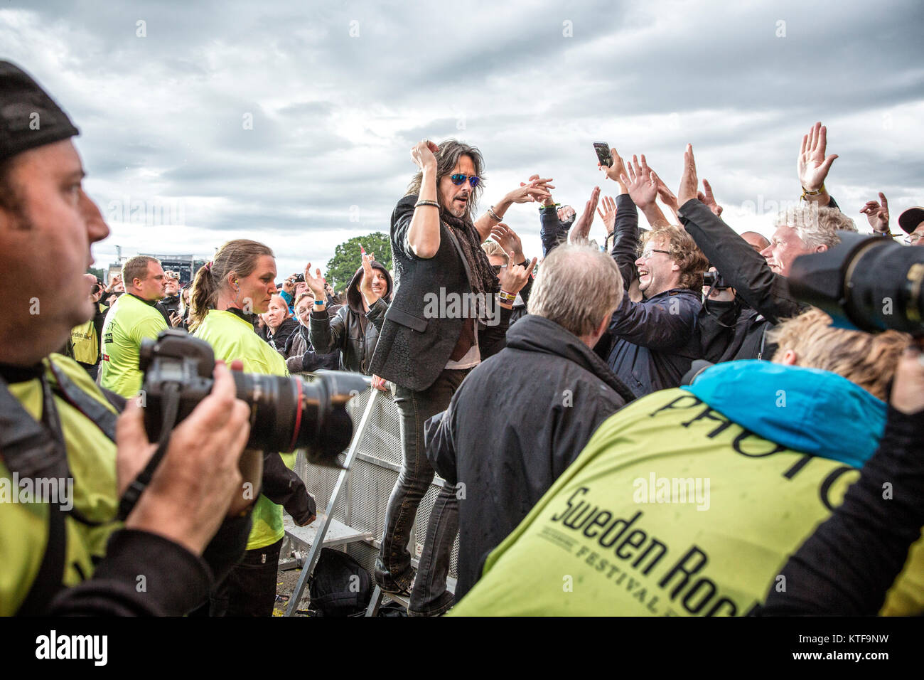 The British-American hard rock band Foreigner performs a live concert at the Sweden Rock Festival 2016. Here vocalist Kelly Hansen is seen live with the crowds. Sweden, 10/06 2016. Stock Photo