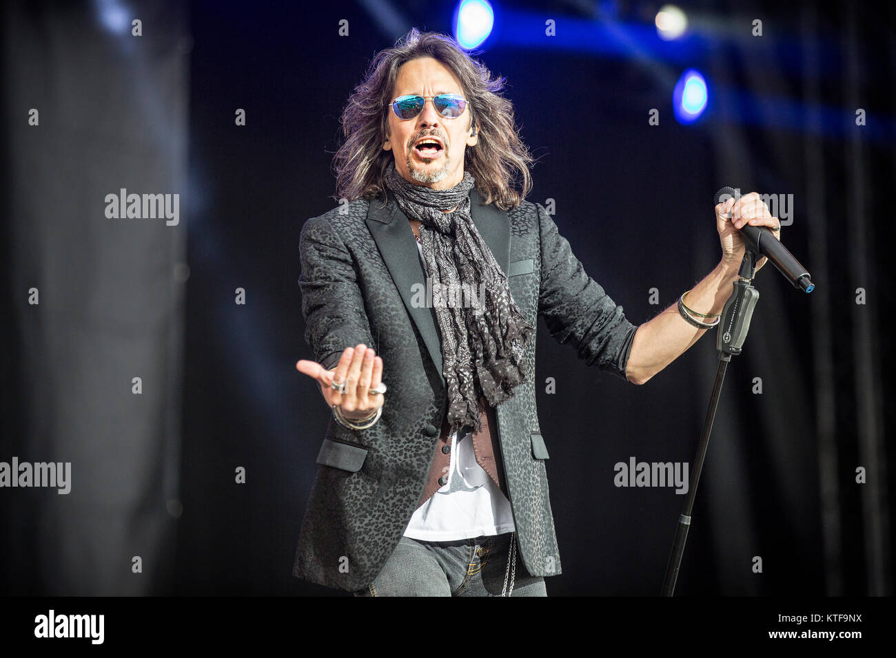 The British-American hard rock band Foreigner performs a live concert at the Sweden Rock Festival 2016. Here vocalist Kelly Hansen is seen live on stage. Sweden, 10/06 2016. Stock Photo