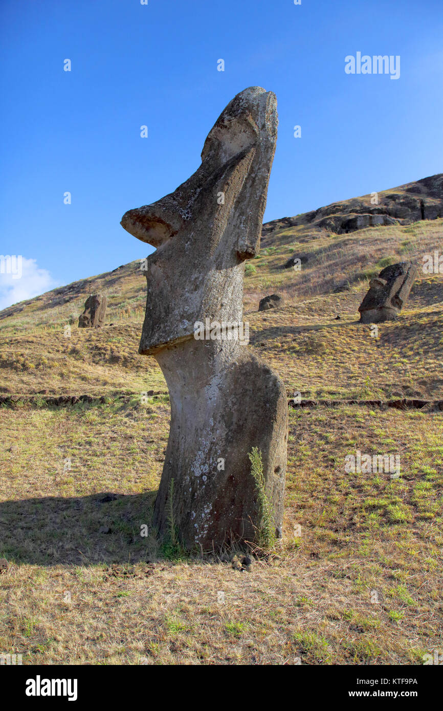 stone heads at the ancient carving site of rano raraku on easter island Stock Photo