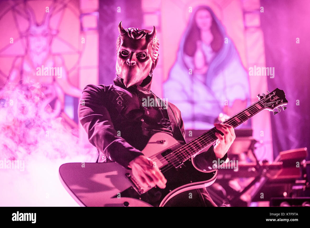 The Swedish doom metal band Ghost performs a live concert at Oslo